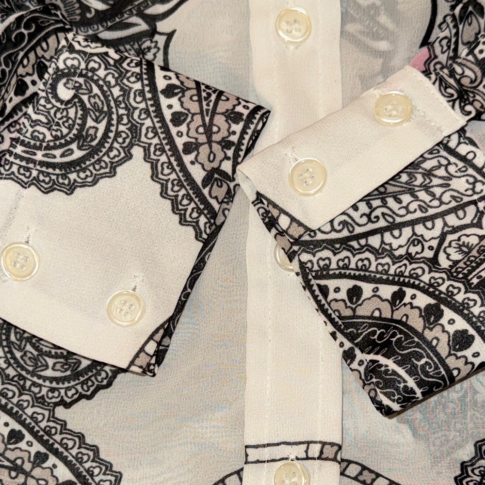 INC International Concepts Sheer Black White Pink Paisley Button-Down Shirt 4P - Picture 3 of 7